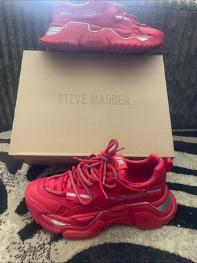 Steve Madden Red Chunky Platform Women's Sneakers